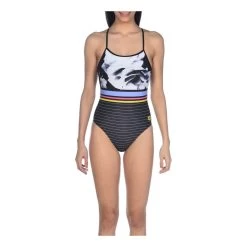 Arena Dark Floral Stripes Accelerate Back Femme Noir -Swim Fit Soldes main 247520 157805 4 1c53